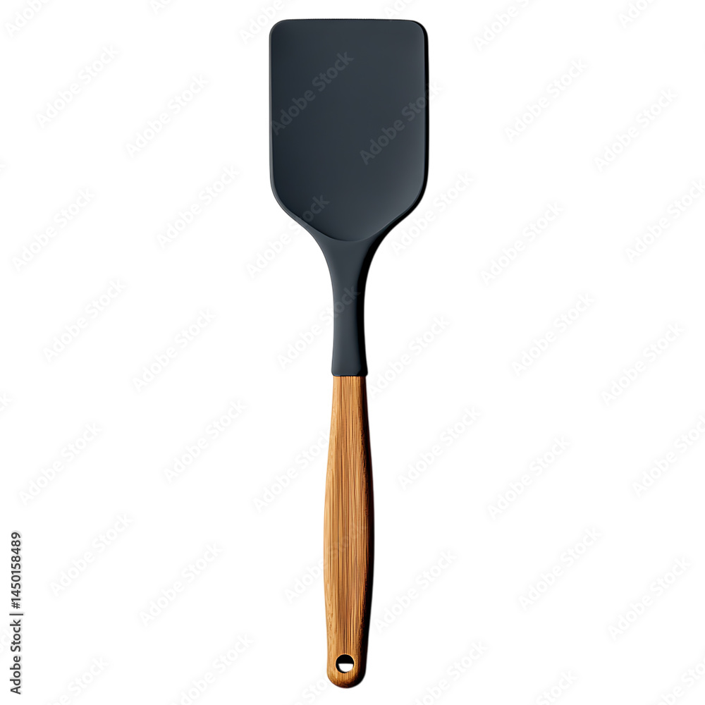 Fototapeta premium Gray silicone spatula with wooden handle on transparent background