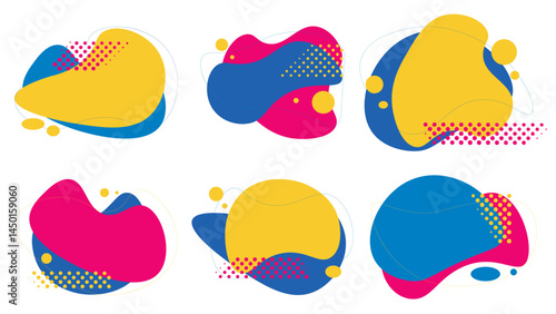 Set of abstract modern shapes in bright colors. Dynamic contemporary background. Design elements for poster, collage, layout, flyer. Vector graphics