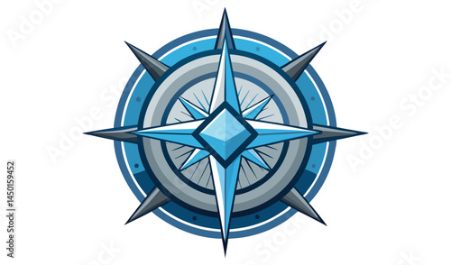 Stylized blue and gray compass rose emblem