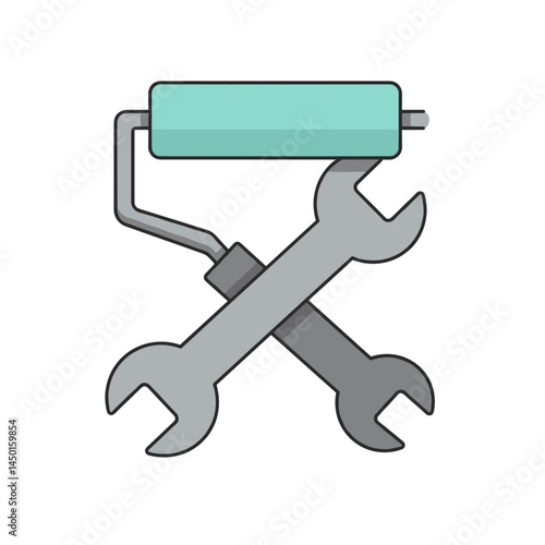 Icon Renovation Tools - Tools crossed with paint roller design  