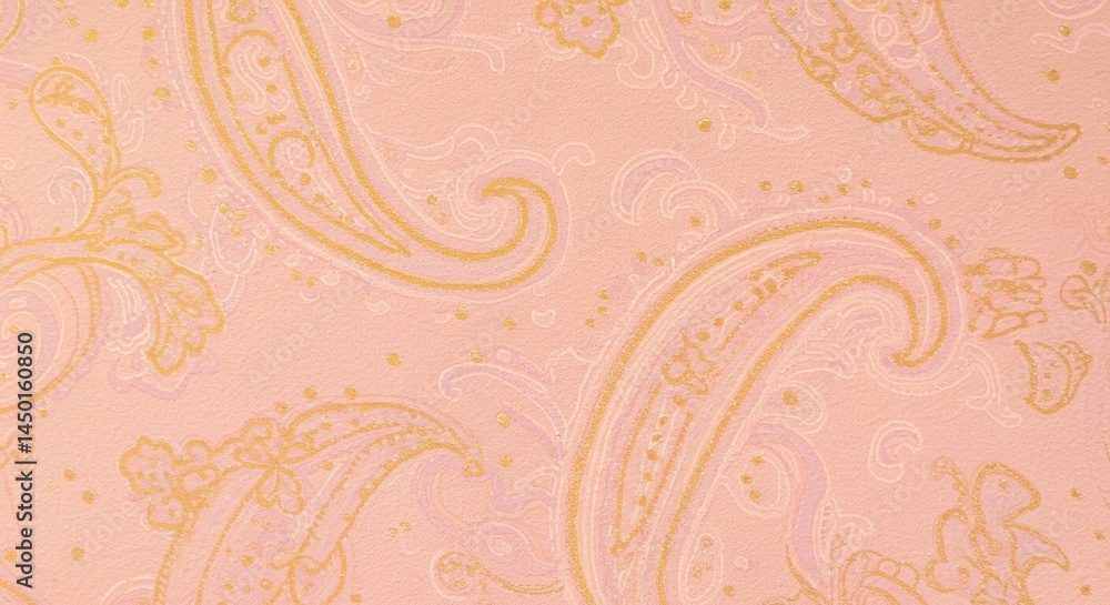 Fototapeta premium Cultural Design Soft Pink Gold Paisley Inspired Japanese Kimono Fabric Textile Pattern