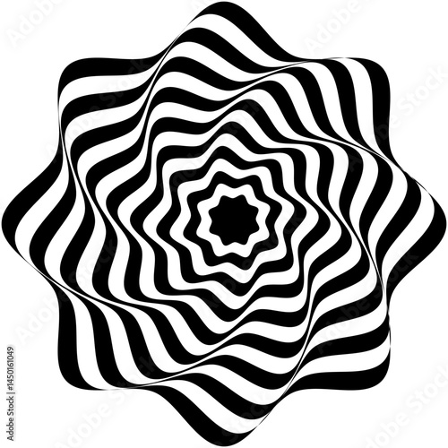 Geometrical Poster Design with Optical Illusion Effect.  Minimal Psychedelic Cover Page Collection. Brown Wave Lines Background. Fluid Stripes Art. Swiss Design. Vector Illustration for Report.