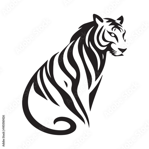 tiger black silhouette vector, Simple silhouette Design vector icon with white background