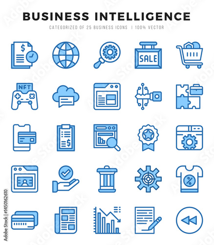 Vector Business Intelligence types icon set in Two Color style. vector illustration.