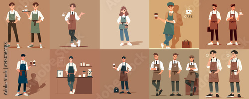 collection of barista cartoon character