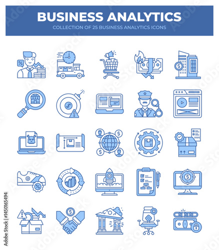 Collection of 25 Business Analytics Icons. Data Analysis. Marketing. Finance. and More