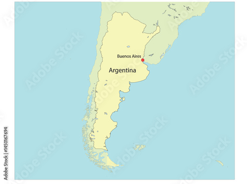 Outline of the map of the country of Argentina with the designation of the capital Buenos Aires