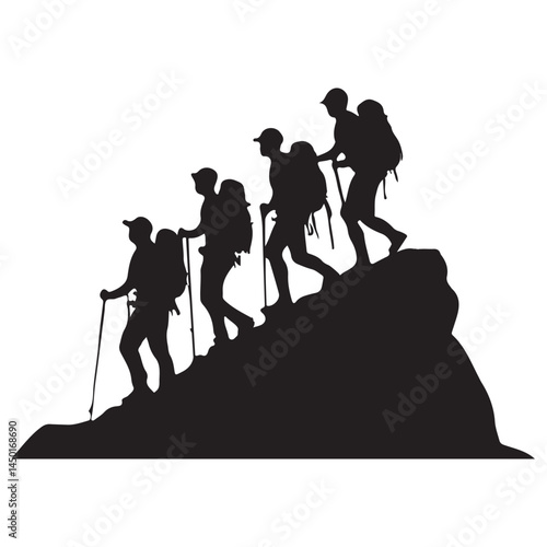 Mountain Hikers Climbing Silhouette Outdoor Team Ascent Clipart