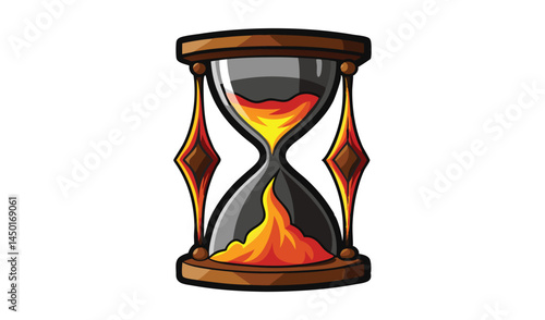 Fantasy hourglass with flowing fire instead of sand on white background