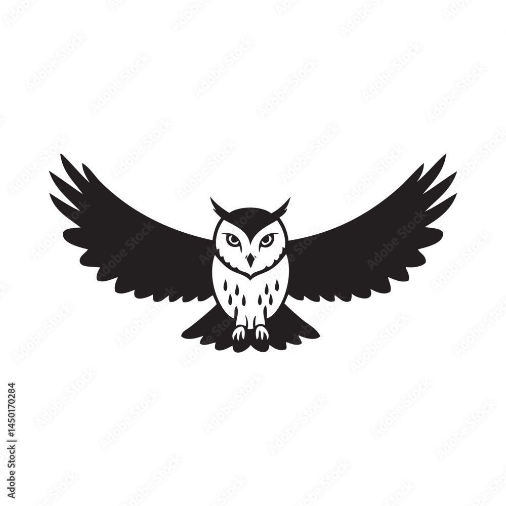 Obraz premium Flying Owl with Detailed Face Silhouette