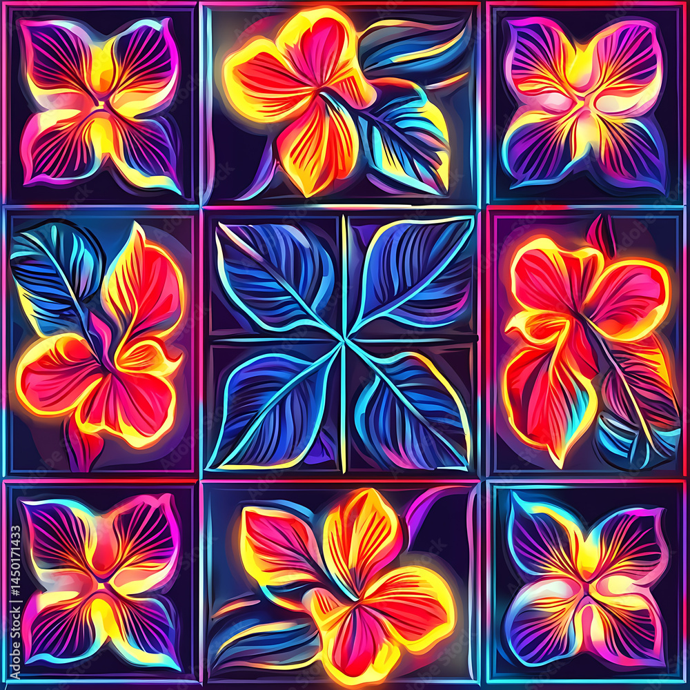 Seamless tile patterns combining cultural, modern, and botanical inspirations for commercial vector. Seamless tile patterns combining cultural, modern, and botanical inspirations for commercial vector.