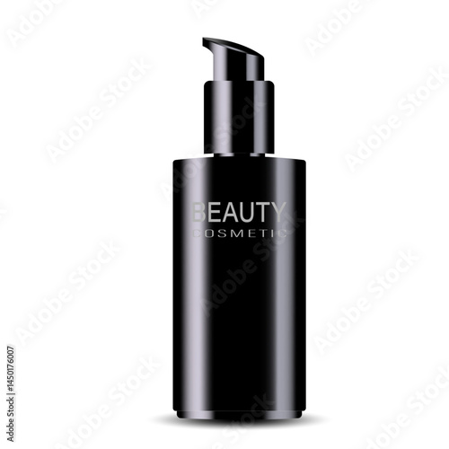 Black Cosmetic Bottle Mockup. Beauty Product Packaging. Skincare Pump Dispenser vector illustration