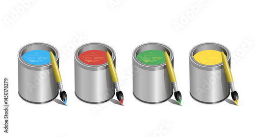 Realistic vector illustration, cans of paints on a white background. Space for text