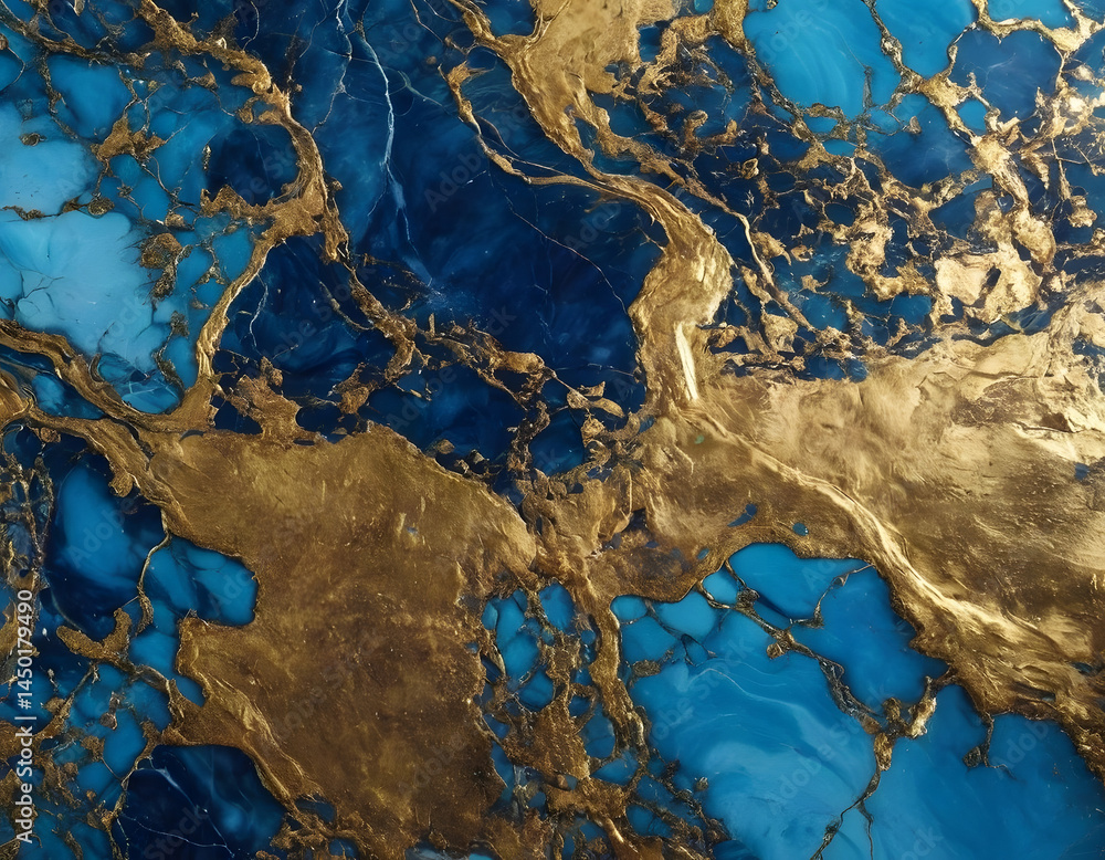 Fototapeta premium Abstract blue marble texture with gold splashes, blue luxury background. blue and golden lining marble texture background with copy text space