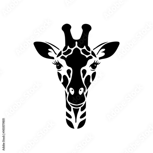 Stylized giraffe front view face with playful features and friendly expression