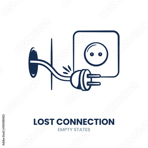 Lost connection, no signal, offline, disconnect, timeout, unreachable, lag, failure. Vector Illustration
