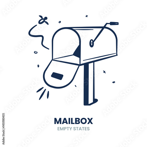 Mailbox, empty inbox, postbox, no messages, inbox, empty tray, no mail, clear inbox, email, empty folder, no notifications. Vector Illustration