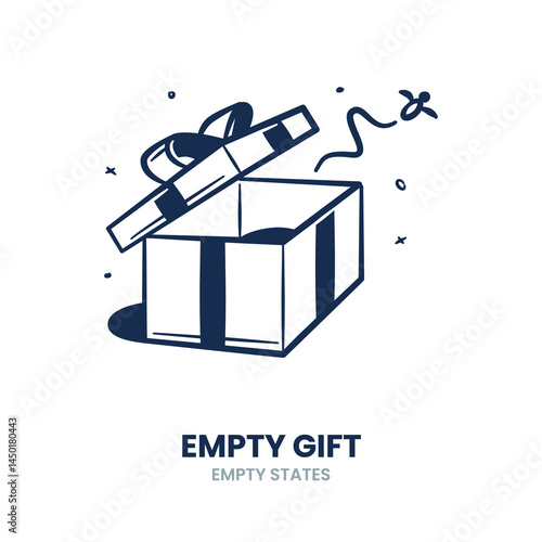 Gift, empty gift, no rewards, reward empty, no bonus, no points, reward unavailable, empty prize, no achievement, reward missing. Vector Illustration