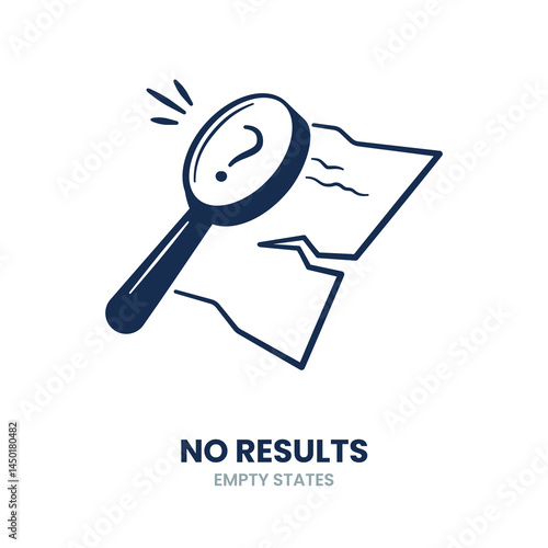 No results, not found, magnifying glass, search, empty state, nothing found, empty, missing. Vector Illustration