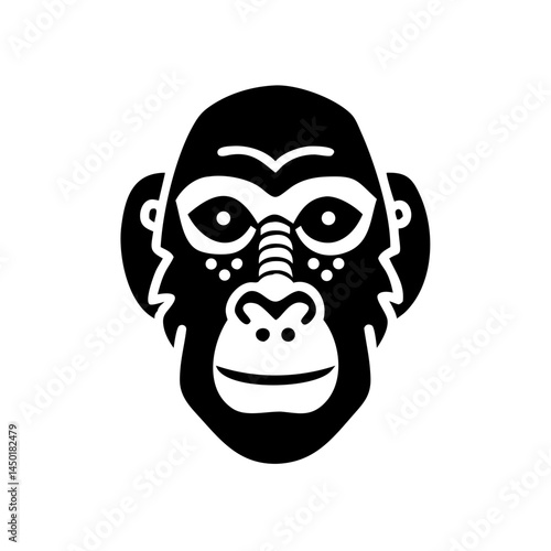 Stylized gorilla head with cheerful expression and distinctive features.