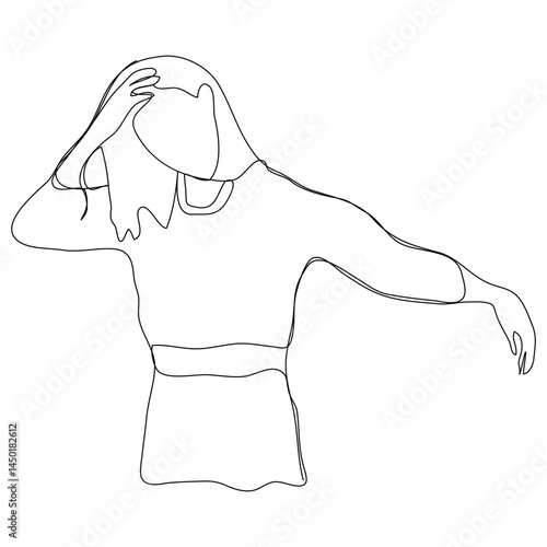 Sketch problem concept minimal woman emotion stress headache drawing line art.Female unhappy depress hand drawn continuous line concept with white ioslated background.Abstract,vector,illustration.