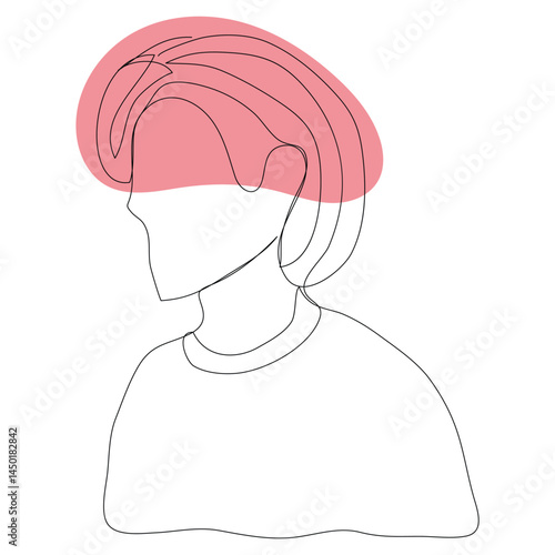 Sketch problem concept minimal man emotion stress headache drawing line art. Male unhappy depress hand drawn continuous line concept with white isolated background. Abstract,vector,illustration.