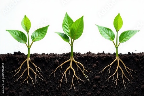 Young soybean plants with extensive root systems , biology, growth, agriculture