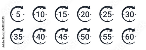 Clock timer countdown set vector illustration isolated on white background. 