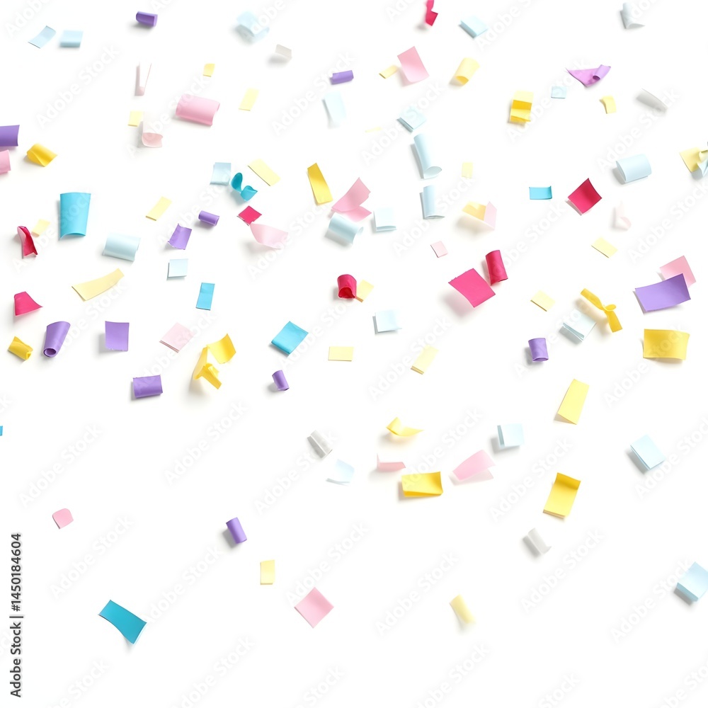 Vibrant party confetti spread in bright colors including purple, yellow, orange, pink, and blue. Vibrant party confetti spread in bright colors including purple, yellow, orange, pink, and blue.
