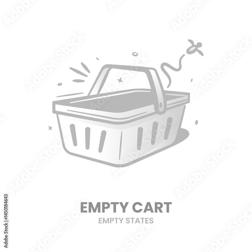 Empty cart, empty basket, no items, shopping empty, cart void, no products, basket empty, cart blank, empty checkout. Vector Illustration