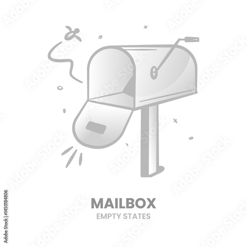 Mailbox, empty inbox, postbox, no messages, inbox, empty tray, no mail, clear inbox, email, empty folder, no notifications. Vector Illustration