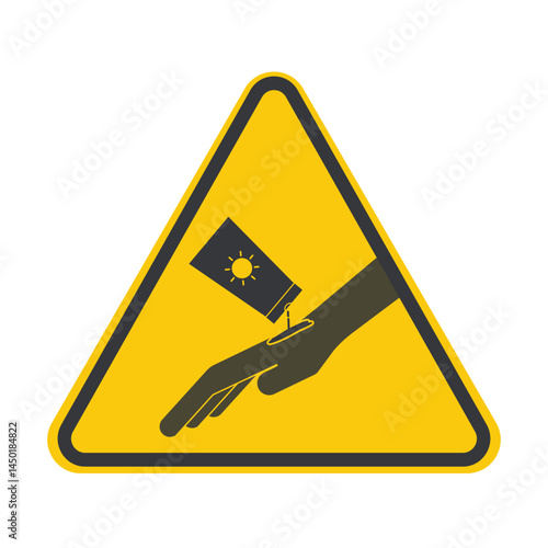 Isolated safety sign hand apply protection UV sunscreen cream, representing sun protection and skincare application