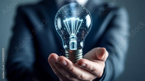 Wallpaper Mural Business professional showing holographic light bulb graphic symbolizing new business ideas Torontodigital.ca