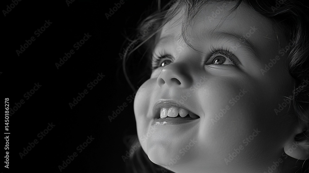 Child's joyful face, looking upward Child's joyful face, looking upward