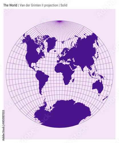 World Map. Van der Grinten II projection. Solid style. High Detail World map for infographics, education, reports, presentations. Vector illustration.