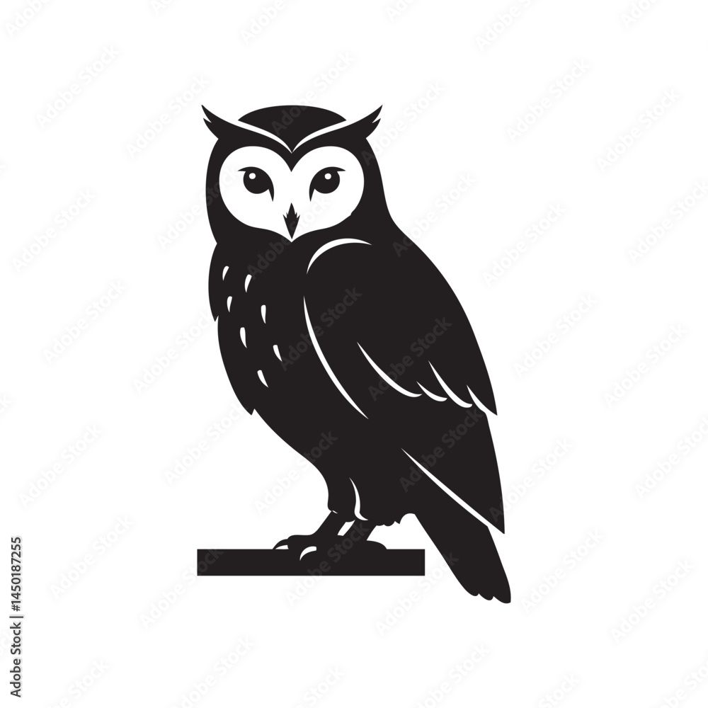 Obraz premium Black Silhouette Owl Sitting on Tree