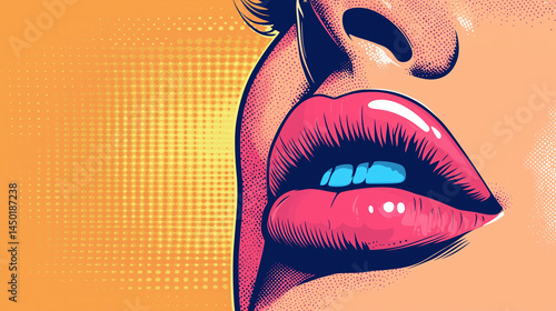 Brightly colored pop art style lips with vibrant details and striking expressions showcased in a bold backdrop