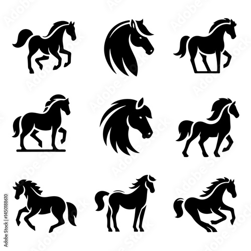 Simple vector horse icons. Clean silhouette design, editable and isolated on white. Great for mobile apps, logos, websites and animal icon sets.