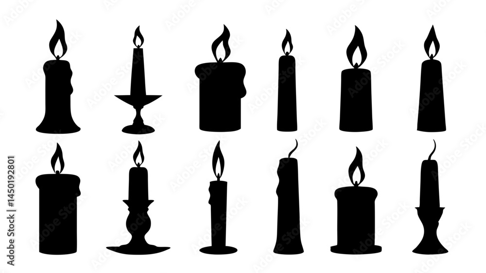 Fototapeta premium set of candle silhouette vector on tranparent background