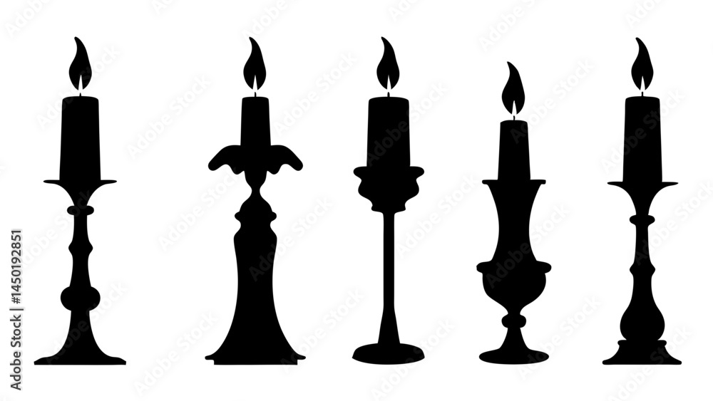 set of candle silhouette vector on tranparent background set of candle silhouette vector on tranparent background