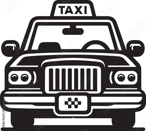 Taxi cab front view with silhouette vector on a white background 