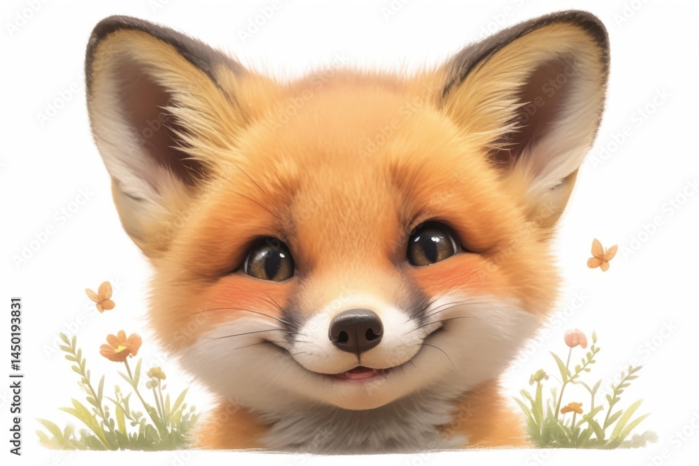 Obraz premium Adorable fox portrait, with sweet expression and small details, lovely art