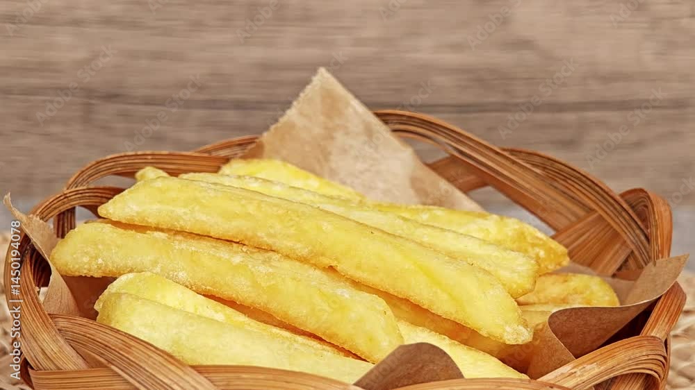 Crispy Golden French Fries. Rotation.