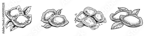 Ravioli or raviolo is a type of pasta that consists of a filling enclosed in a modern enveloped pasta dough, characteristic of Italian cuisine, and is often shaped like squares made of flour