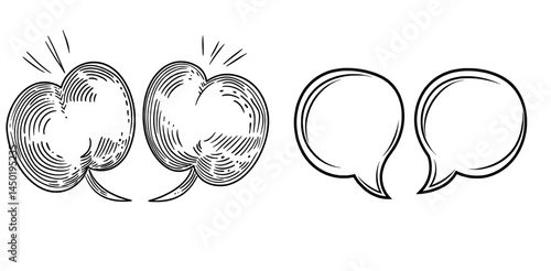The icon of a modern balloon bubble is characterized by isolated outline square shape boxes with a thin line, used for dialogue, discussion, and comment signs in chatting
