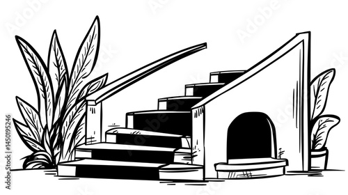 Marble stone stairs with a red carpet are a characteristic feature of castle and palace interiors, and can also be seen in museum hallways, royal palaces, and theater foyers