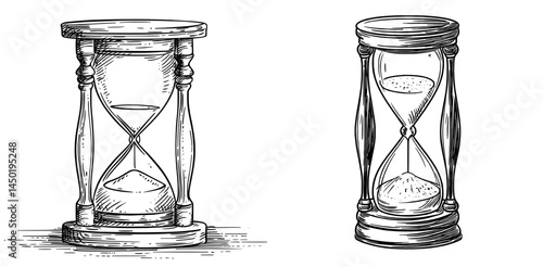 The concept of time-management is facilitated by a measuring device that takes the form of an hourglass with isolated sand, acting as a countdown timer and represented by an outline icon of a modern