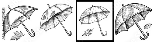 Modern sunlight radiation protection is represented by an isolated outline icon of a parasol umbrella, along with UV and SPF symbols to signify defense against ultra violet rays radiation