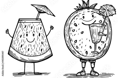 A cheerful cartoon character is represented by a piece of watermelon, symbolizing a juicy and ripe fruit often associated with a childish mascot, typically depicted as a modern and funny character or