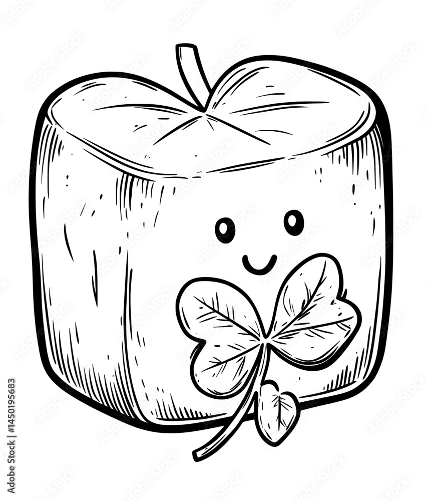 A retro-style cartoon shamrock with a groovy green color, symbolizing Saint Patrick's Day and representing good fortune, Irish heritage, and folklore, with a trefoil plant design that evokes